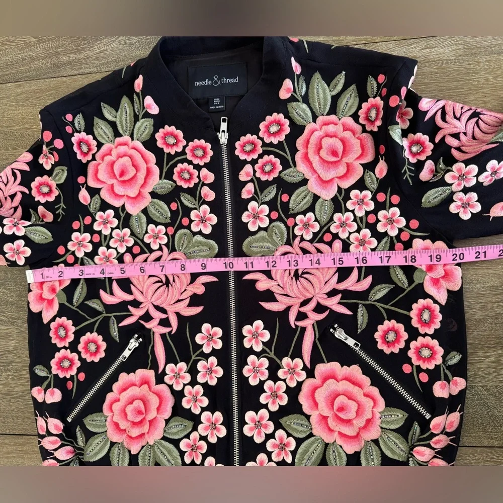 Needle & Thread Embroidered Rose Bomber Floral Crepe Jacket Size US 8 - Picture 16 of 16